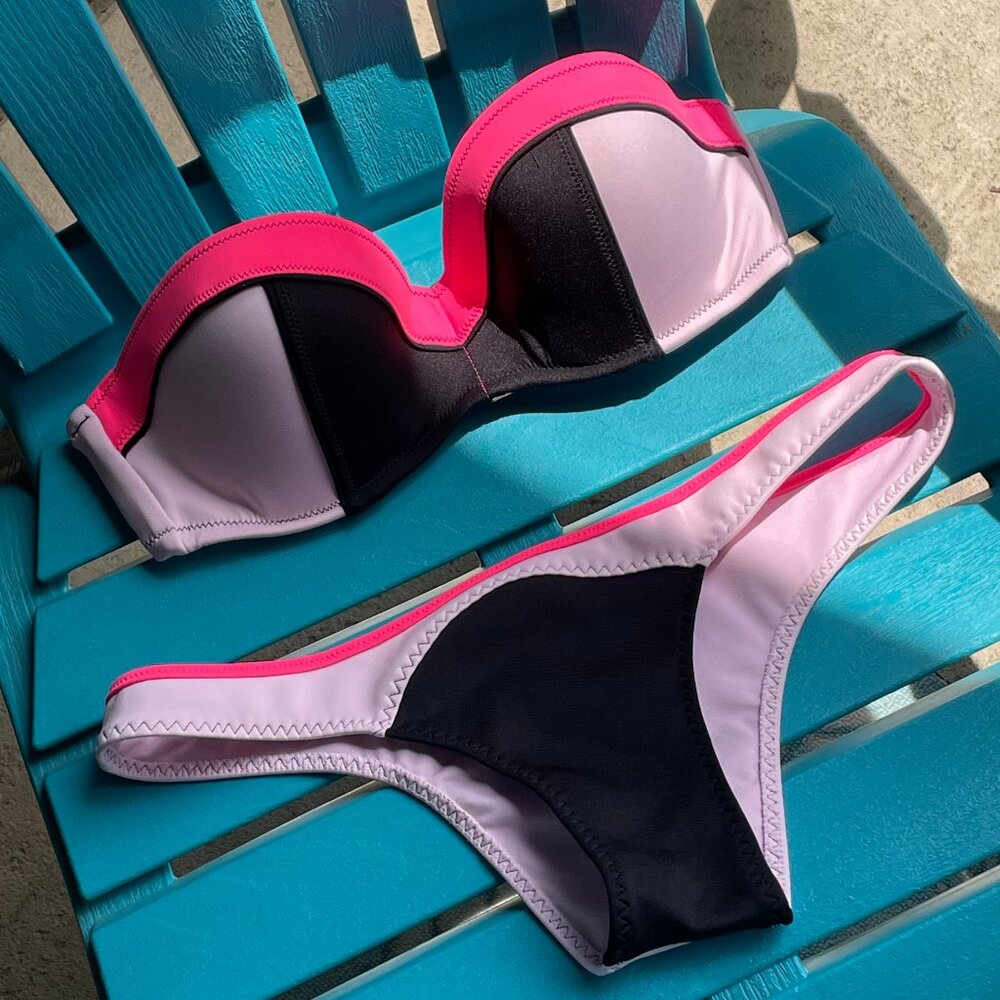 Victoria's Secret, Strapless, Brazilian Bikini, Black & Pink, Scuba Style